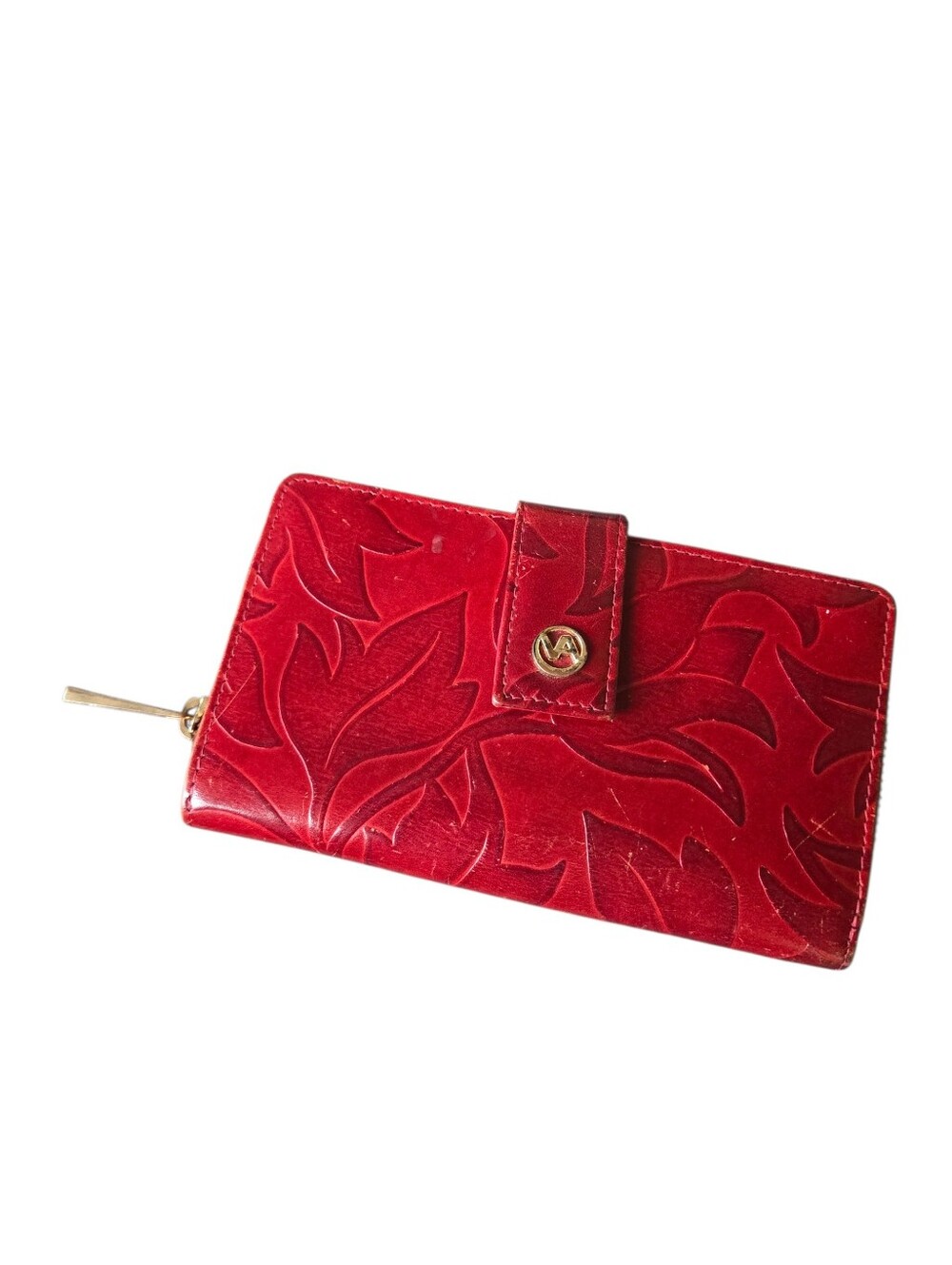Valentina Ebossed Red Leather Pocketbook Wallet